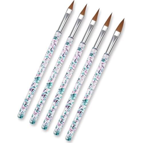 High Quality 5 Pcs Nylon Nail Brush Rhinestone Handle Nail Art Brush Varnishes Tools Set Nail Brush Kit Colorful Clear Handle