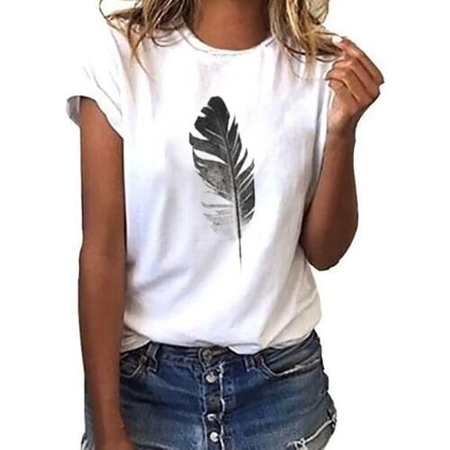 Summer Short Sleeve Tops Funny T Shirts Women Harajuku Short-Sleeved O-Neck Tees Shirt Leaf Print Ulzzang Femme Tshirt