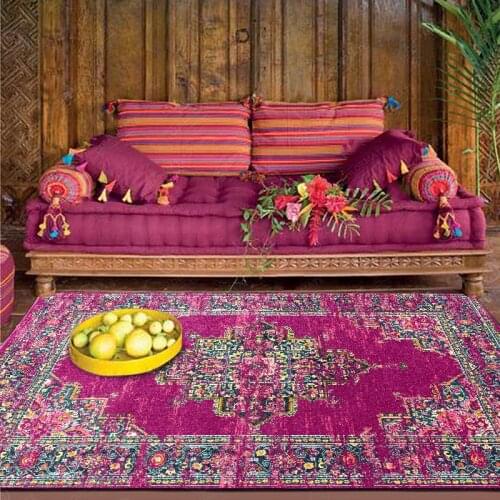 Fashion Retro Rose Purple Geometric Persian Ethnic Style Kitchen Living Room Bedroom Bedside Carpet Floor Mat Large Area Rug