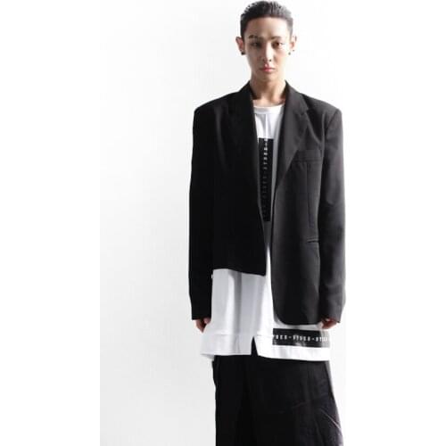 Mens suit coat high street style casual suit asymmetric loose long sleeve jacket coat back split big jacket coat