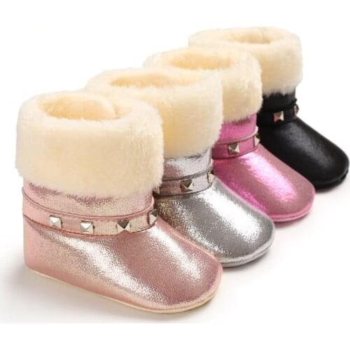 Baby Fur Shoe Rivet Boy Girls Shoes Soft Sole Kids Toddler Infant Boots Prewalker Keep Warm Snow Booties First Walkers