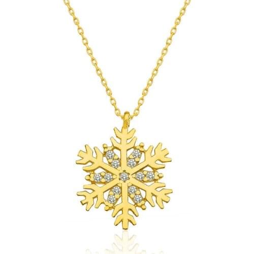 Real Silver 925 Jewelry Silver Gold Snowflake Lady Necklace