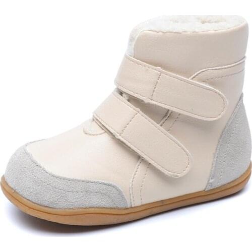 Winter new thick warm cotton shoes boys and girls genuine leather barefoot baby snow boots warm plus velvet plush boots