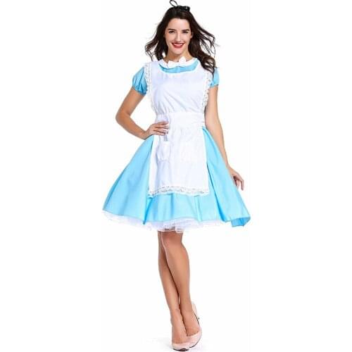 New Cartoon Costume Dreamwalking In Wonderland Maid Costume Blue and White Cosplay Anime Maid Costume