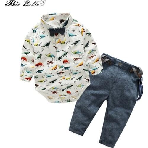 Newborn Baby Boy Clothing Set Fashion Cartoon High Quality Kids Gentleman 0-3Y Boys Clothing Bodysuit+Belt Pants Kids Outfits