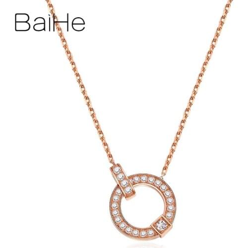 BAIHE Solid 18K Rose Gold H/SI 0.19ct Natural Diamonds Wedding Gift Engagement Women Trendy Fine Jewelry gift Diamond Necklaces