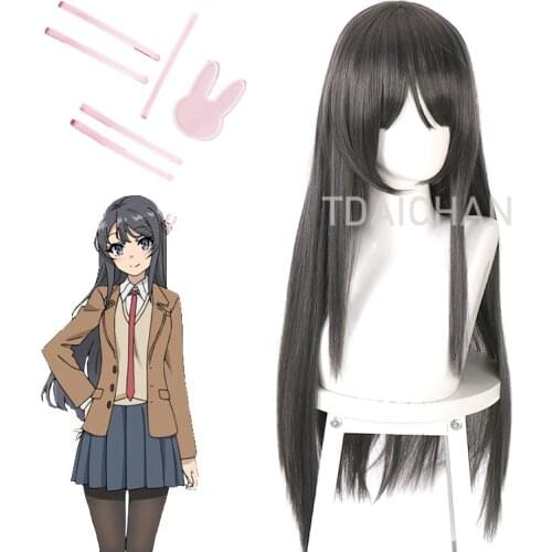 Novel Sakurajima Mai Cosplay Wigs Headwear Rascal Does Not Dream of Bunny Girl Senpai Synthetic Hair Long Straight Gray Hair Wig
