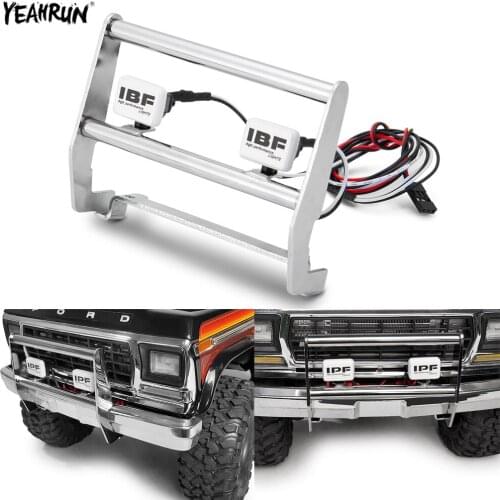 YEAHRUN Stainless Steel Front Bumper with LED Light Set For 1/10 Traxxas TRX-4 TRX4 Ford Bronco RC Crawler Car Upgrade Parts