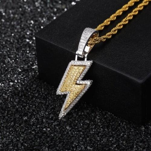 Iced Out Bling Lightning Pendants With Rope Chain Copper Material AAA Cubic Zircon Mens Hip Hop Jewelry Gift