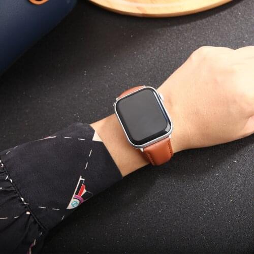 Brown Bracelet Genuine Leather Band For Apple Watch 44mm 40mm 42mm 38mm 6 SE 5 4 3 2 1 For Apple Watch Strap IWatch Watchband