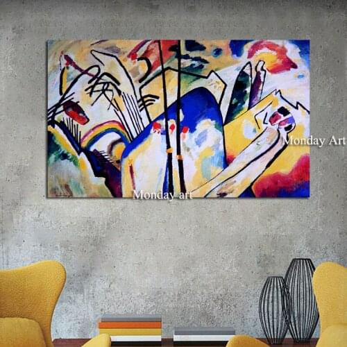 Hand painted Kandinsky Abstract Famous Canvas Painting Red Yellow Blue Art Wall Picture For Living Room Home Decoration Posters