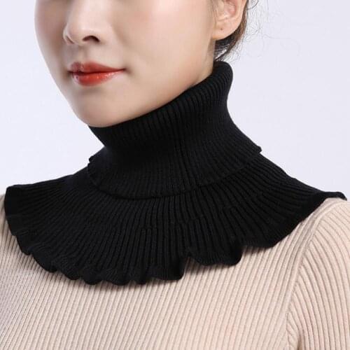 Women Turtleneck Ribbed Knit False False Collar Winter Windproof Scarf Color Wrap Dickey Ruffles Detachable X1C3