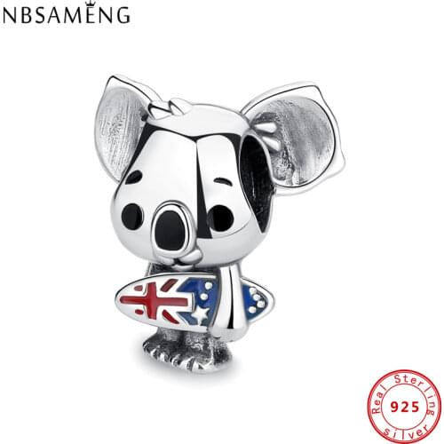 Authentic 2021 100% 925 Sterling Silver Charms Surfboard Koala CZ Fit Original Bracelets Women DIY Gift Jewelry