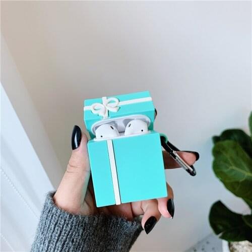 Luxury Tiffan Blue Gift Box Packaging Headphone Cases for Apple Airpods 1/2 Silicone Protection Earphone Cover Accessories