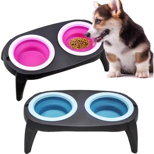 Foldable Dog Bowl With Stand Durable Eco-Friendly Detachable Leg Food Water Drinking Bowl Pet Feeder Dishes Dog Accessories