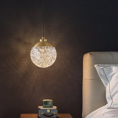 FKL Modern Copper Bedside Chandelier Textured Lampshade Gold Light Luxury Living room Background Wall Bedroom Bedside Chandelier
