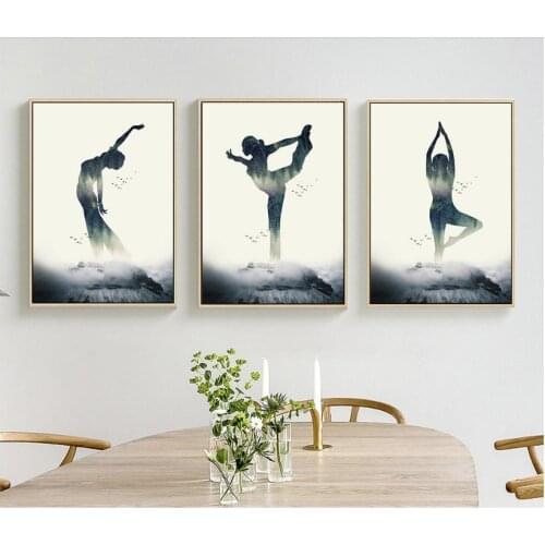 Modern Minimalist Yoga Figure Silhouette Canvas Painting Poster Modular Wall Pictures For children Room Home Decoration Unframed
