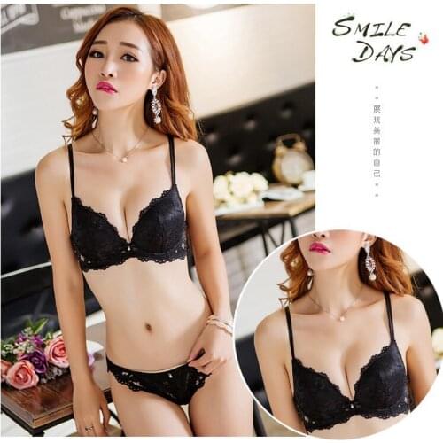 Super Gather Fashion Black Sexy Bra Women Exquisite Lace Embroidery Bra And Panty Set Deep V Brassiere Gather Show Slim Lingerie