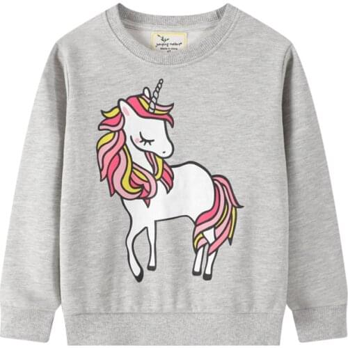 Jumping Meters Girls Long Sleeves Grey Color Unicorn Pattern Round Neck Sweatshirts Autumn Childrens Casual Clothing 2-7Years
