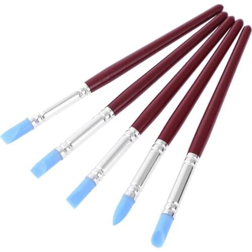 5Type Cake Biscuit Carving Shaping Fondant Flower Modelling Tools Silicone Art Craft Clay Pottery Sculpture Decorating Brush Pen