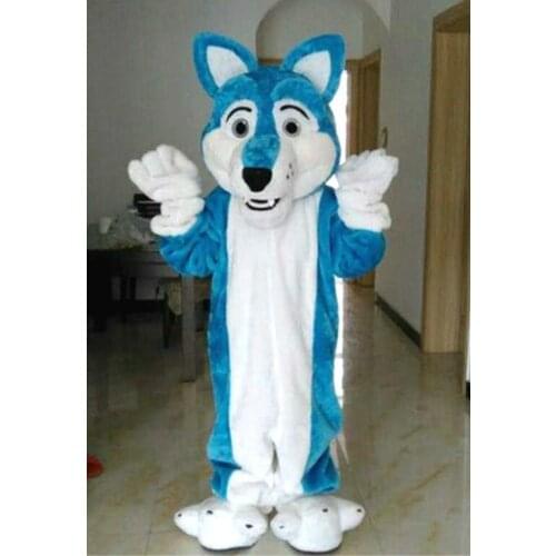 High Quality Blue Wolf Dog Fursuit Furry Mascot Costumes Cartoon Apparel Costumes Halloween Outdoor Outfit Adult