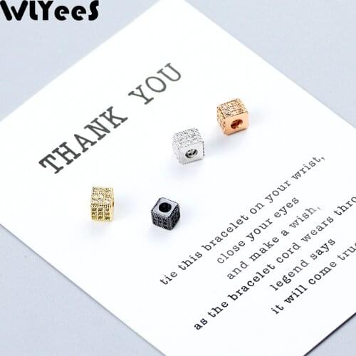 WLYeeS 4pcs CZ Square Shape Copper Spacer Loose bead Inlay White Crystal Metal charms Loose bead For Jewelry making DIY bracelet
