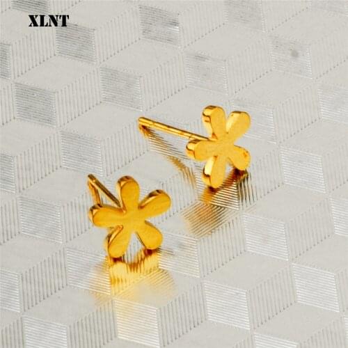 XLNT Korea new transparent l five-leaf flower metal Stud earrings for ladies Stainless Steel jewelry gifts
