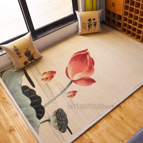 Japanese Bamboo Carpet Thickening Tatami Mats Chinese Style Unfading Printing Floor Mat Bay Window Cushion Non-slip