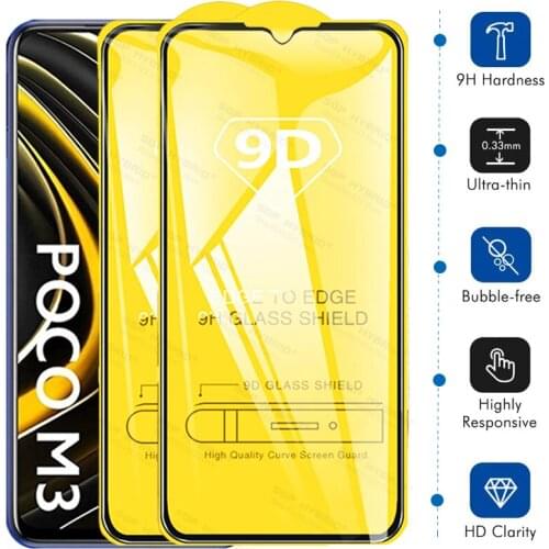 2PCS 9D Protective Glass For Poco M3 PocoM3 M 3 X3 NFC X3NFC Camera Film For Pocophone Focophone M3 X3 Full Glue Tempered Glas