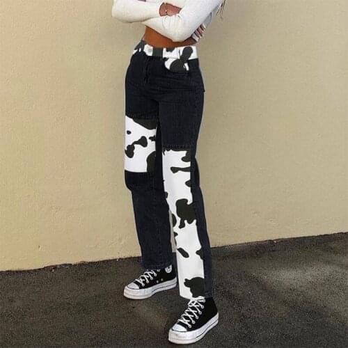 Women High Waist Loose Jeans Distressed Ripped Hole Straight Leg Denim Pants