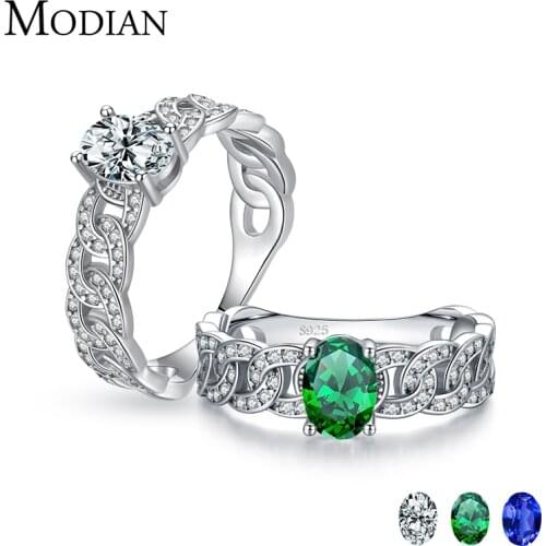Modian 100% 925 Sterling Silver Luxury Dazzling Cubic Zirconia Trendy Finger Ring For Women Wedding Engagement Fine Jewelry Anel