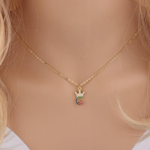 New Fashionable Rainbow Gold Micro Pave Rainbow CZ Cubic Zirconia 26 Initials Letter Pendant Necklaces For Women Jewelry Choker