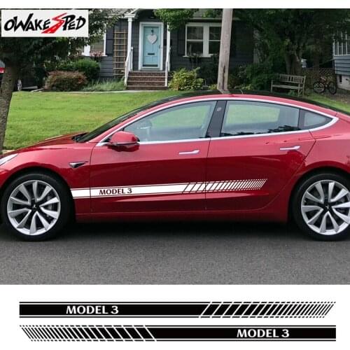 2PCS Car Door Side Skirt Long Stripes Stickers For Tesla Model 3 S X P100D Auto Body Decor Vinyl Decal Exterior Accessories