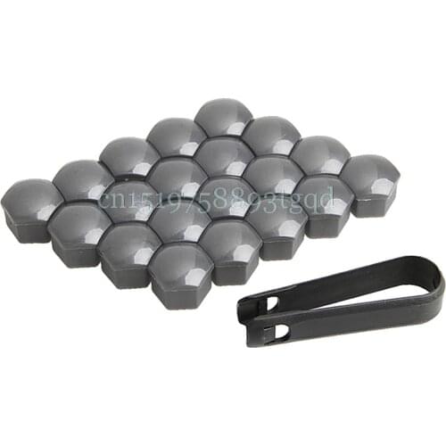 20Pcs 17mm Car Wheels Plastic Nuts with Screw Cap Removal Tools Gray for VW AUDI