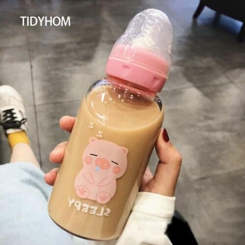 280ml Anime Cartoon Pattern Bottle Body Pacifier Glass Bottle Water Bottle With Straw Creative Portable Adult Children Water Cup