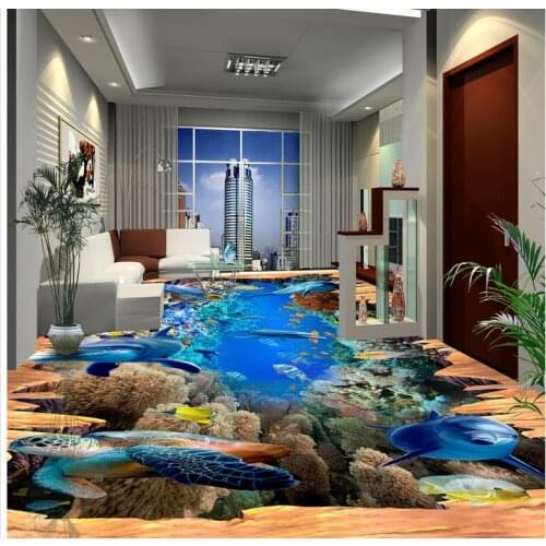 3D wallpaper floor for living room dolphin Custom Photo self-adhesive 3D floor Floor wallpaper 3d for bathrooms