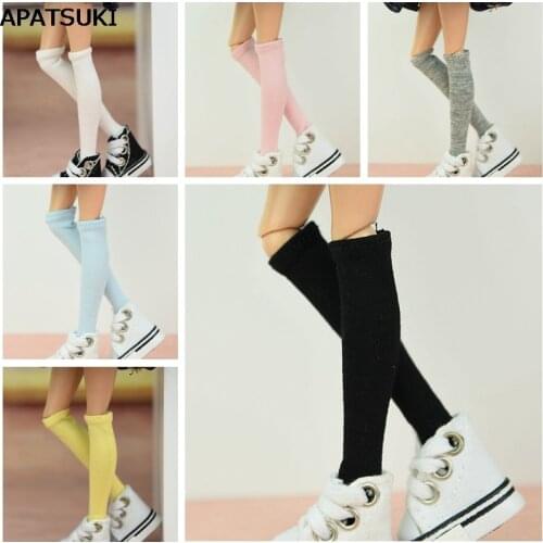5pair/lot Pure Color Middle Tube Socks For Barbie Doll Colorful Sock for Blythe Dollhouse Cotton Sock For 1/6 Doll Accessories