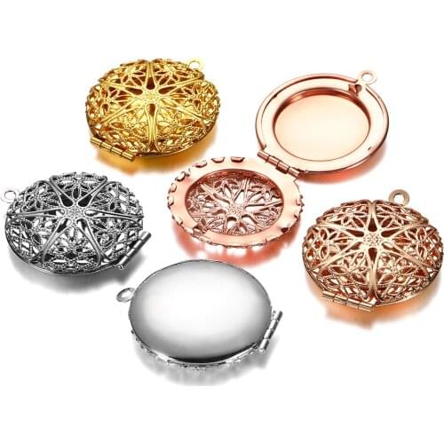 5pcs/Lot Filigree Brass Metal Heart Shaped Round Locket Pendant Opening Memory Photo Locket Jewelry for Necklace Romantic Gift