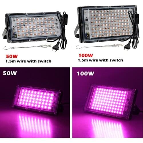 50W 100W LED Grow Plants Flood Light 220V Full Spectrum Phyto Lamp Greenhouse Hydroponic Growing Floodlights EU Plug With Switch