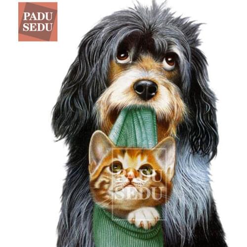 5D DIY Animals Full Square Diamond Mosaic Embroidery Cross Stitch Diamond Painting Cartoon Cat Dog Picture Needlework Decor Home