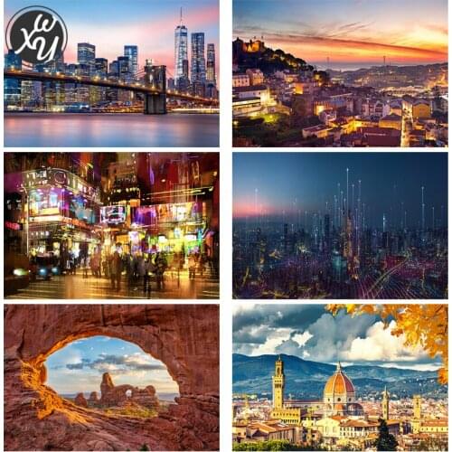 Diamond Painting Cityscape Night Street Poster Purple Sunset Diamond Art Diamond Mosaic Diamond Paintings Fantasy for Home Decor