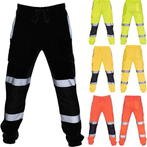 Men Pants Sweatpants Casual Road Work High Visibility Splicing Overalls Pocket Trouser Sport Pants Streetwear Pantalon Штаны
