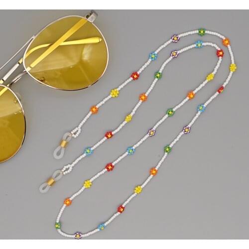 Go2Boho Daisy Flower Chain For Sunglasses Fashion Glasses Chains Summer Jewellery Mask Lanyard Glass Beads Necklace For Women