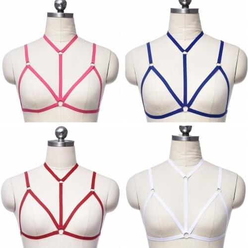 Fetish Rave Club Body Harness Goth Bondage Harness Cage Bra Elastic Body Harness Bra Color Sexy Lingerie