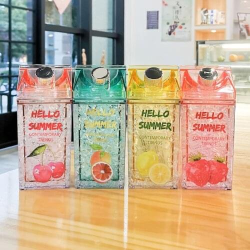 Fowecelt 430ML Reusable Plastic Summer Iced Cold Cup Coffee Juice Water Drinking Cup Double Bottom Glasses With Lid And Straw