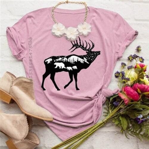 O-Neck Lovely Deer Bear Print T Shirt Women Shirts Soft Premium Short Sleeve Summer Plus Size T-Shirt Tops Casual TShirt