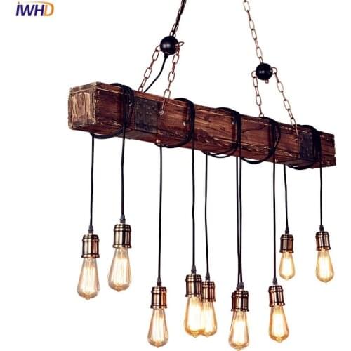 IWHD American Country Wooden LED Pendant Lights Fixtures Dinning Room Restaurant Vintage Lamp Industrial Lighting Loft Style