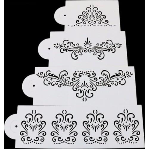 4pc Border Flower Cake Stencil DIY Wall Layering Painting Template Decor Scrapbooking Embossing Supplies Reusable