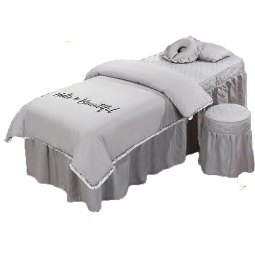 4pcs Beautiful Beauty Salon Bedding Sets Massage Spa Use Embroidery Duvet Cover Bed Skirt Quilt Sheet Bed Linen