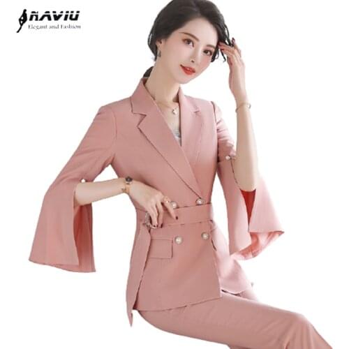 Pink Pants Suit Women 2020 New Fashion Temperament Professional Formal Blazer and Trousers Office Ladies Interview Work Wear